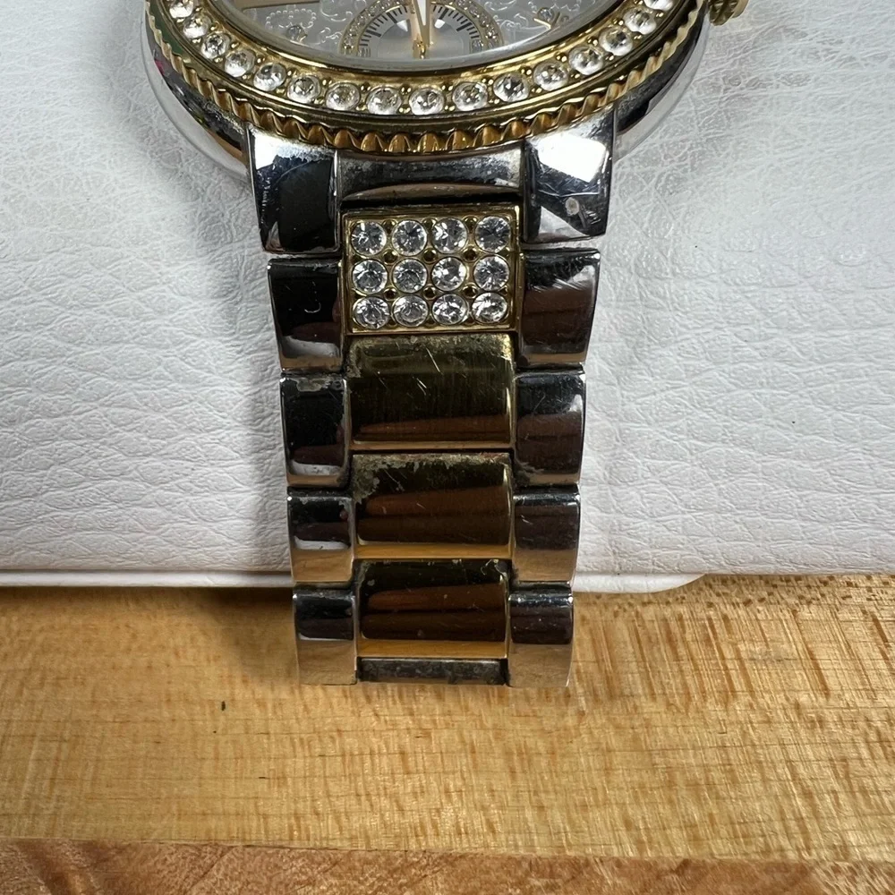Marc Ecko The Cool Watch Gold and Silver Tone Rhinestone Encrusted Bling Watch - Picture 4 of 11